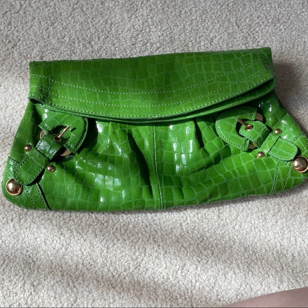 Faux Crocodile Bright Green Clutch